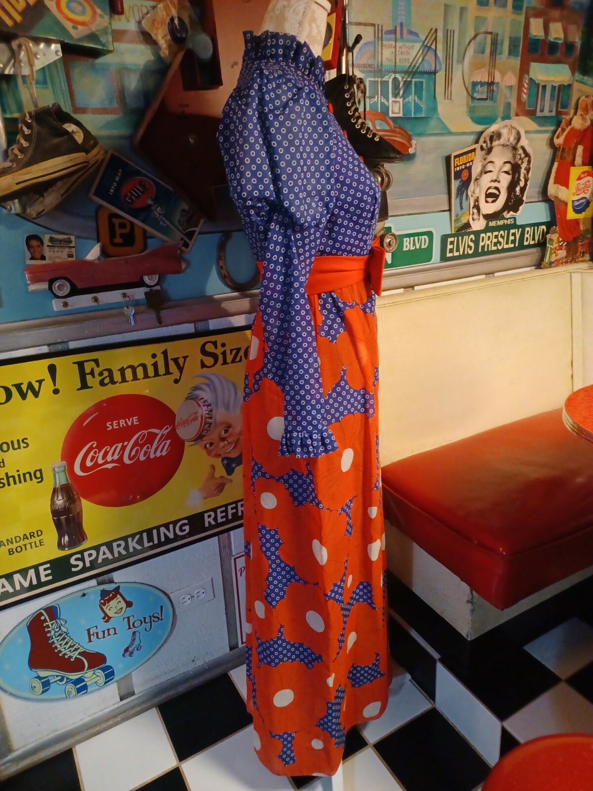 True Vtg Mid-century 1960s 1970s Maxi Flower Power Dress Mod MCM Go-Go Hippie 9