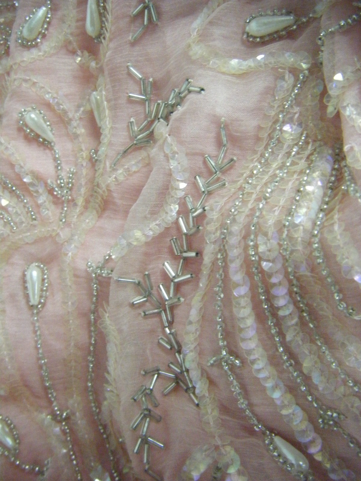 STAR LIGHT CITY Vtg 80s Pink Heavy Peacock Pearl Beaded Silk Dress-Bust 40/M