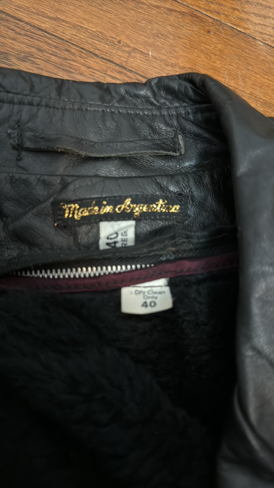 Leather Coat Made In Argentina Vintage Long Trench Black Lined Mob Wife Med