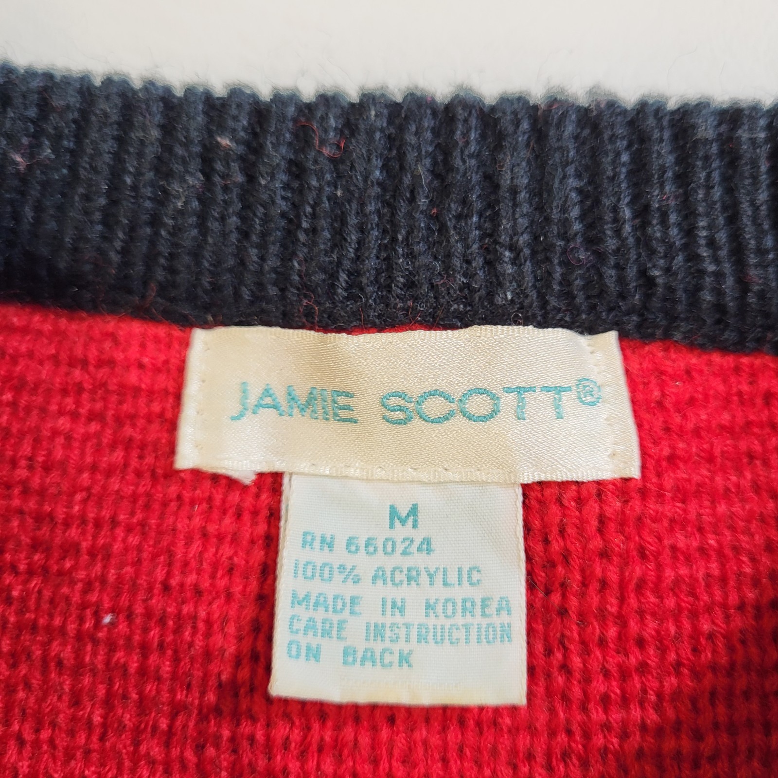 Vtg Jamie Scott Red Knit Sweater Reindeer Antelope Retro Ugly Christmas Cozy 80s