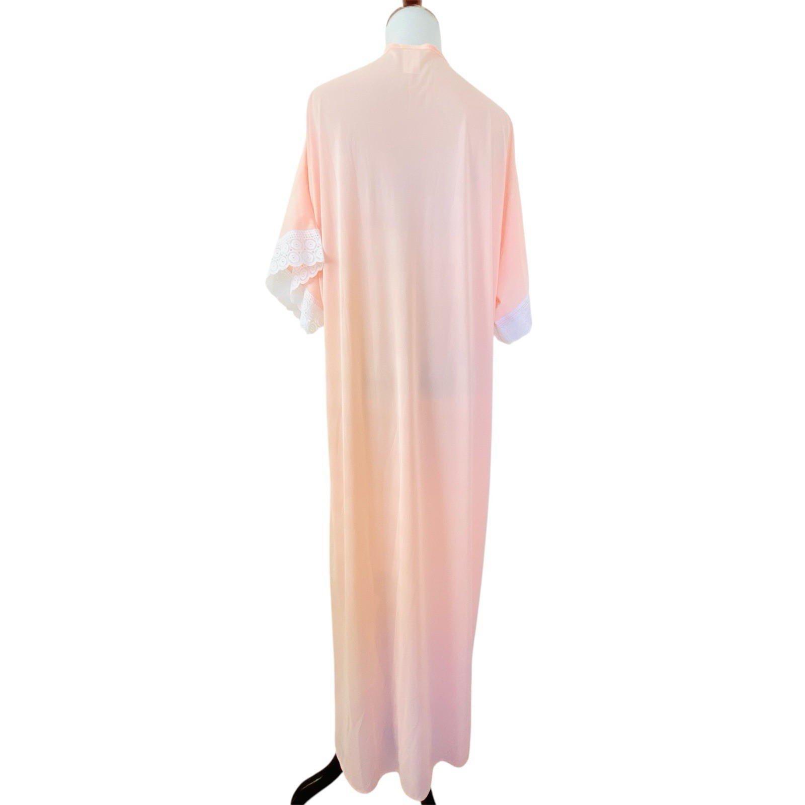 VINTAGE LACE NYLONLIGHT PINK CAFTAN GOWN MAXI DRESS NIGHTGOWNOSFA MADE IN USA