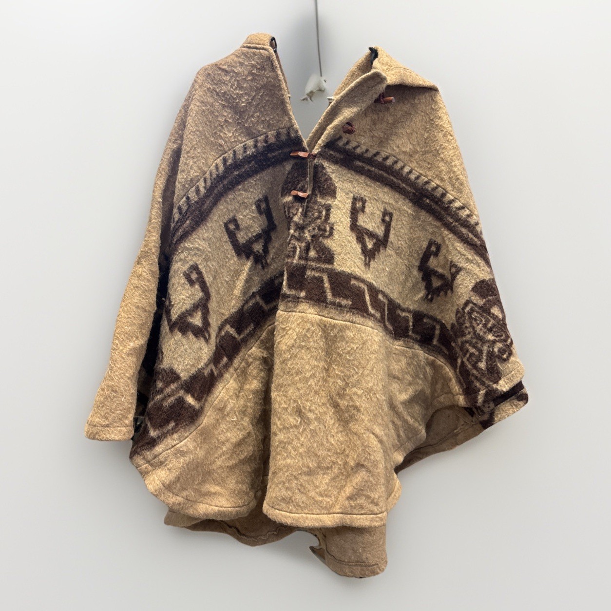 Vintage Aztec Hooded Wool Blend Poncho Jacket With Pockets One Size – S To 3xl