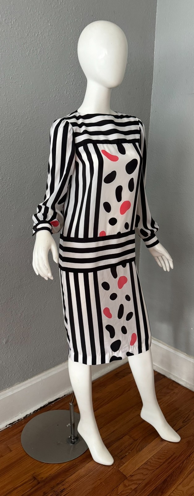 Vintage 80s Bold Abstract Long Sleeve MOD Shift Dress S