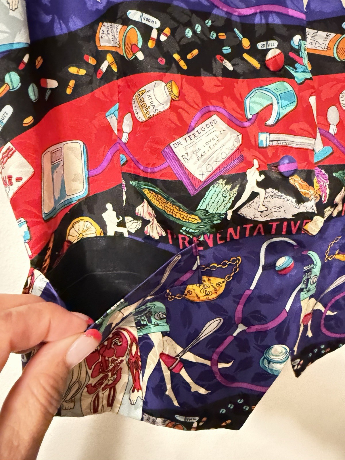 Vintage 1990s Nicole Miller Novelty Doctor Medical Print Vest, Silk, (s)
