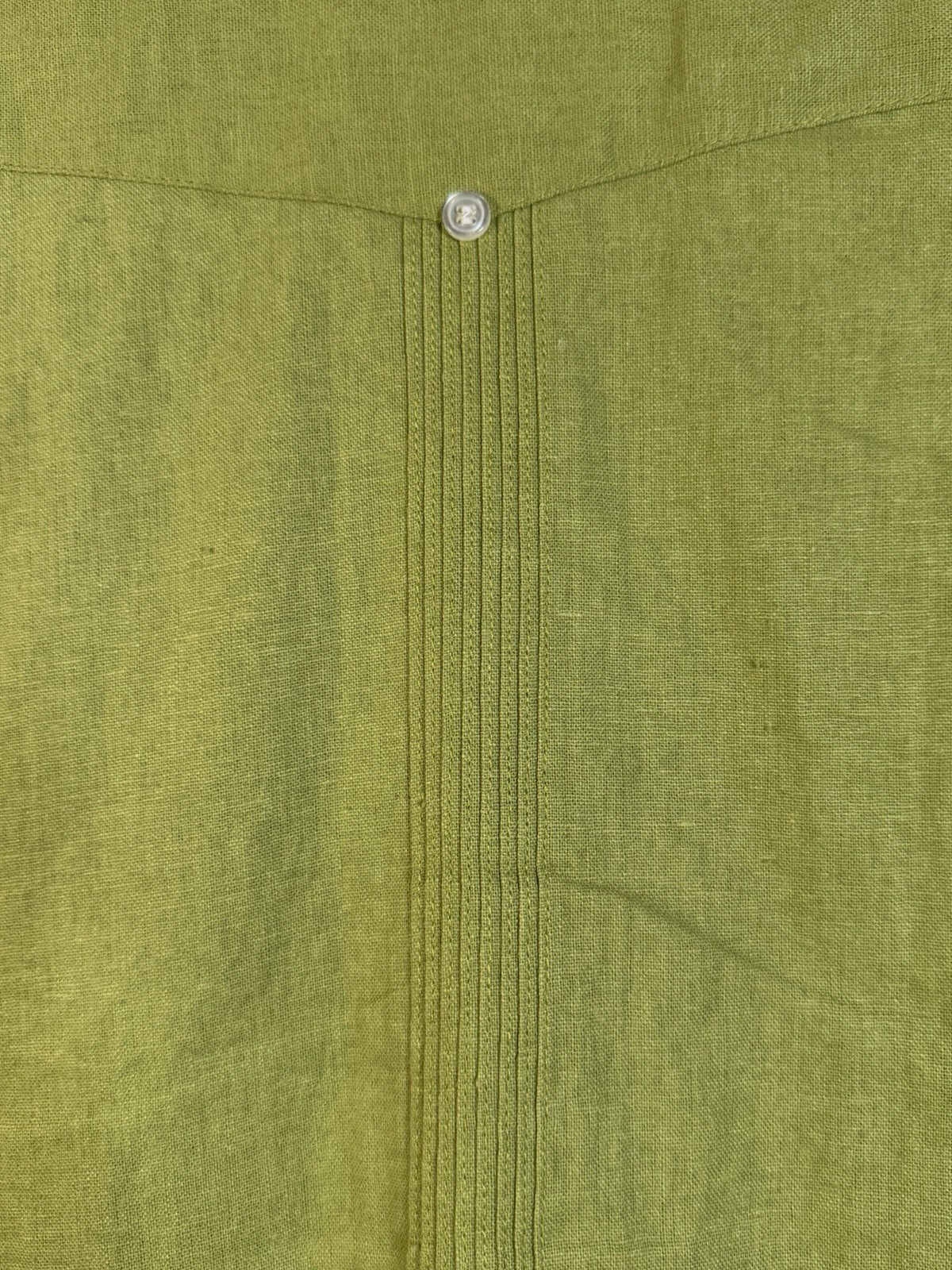 Vintage Panama Souvenir Guayabera Shirt S 55% Linen Cotton Green 4 Pocket