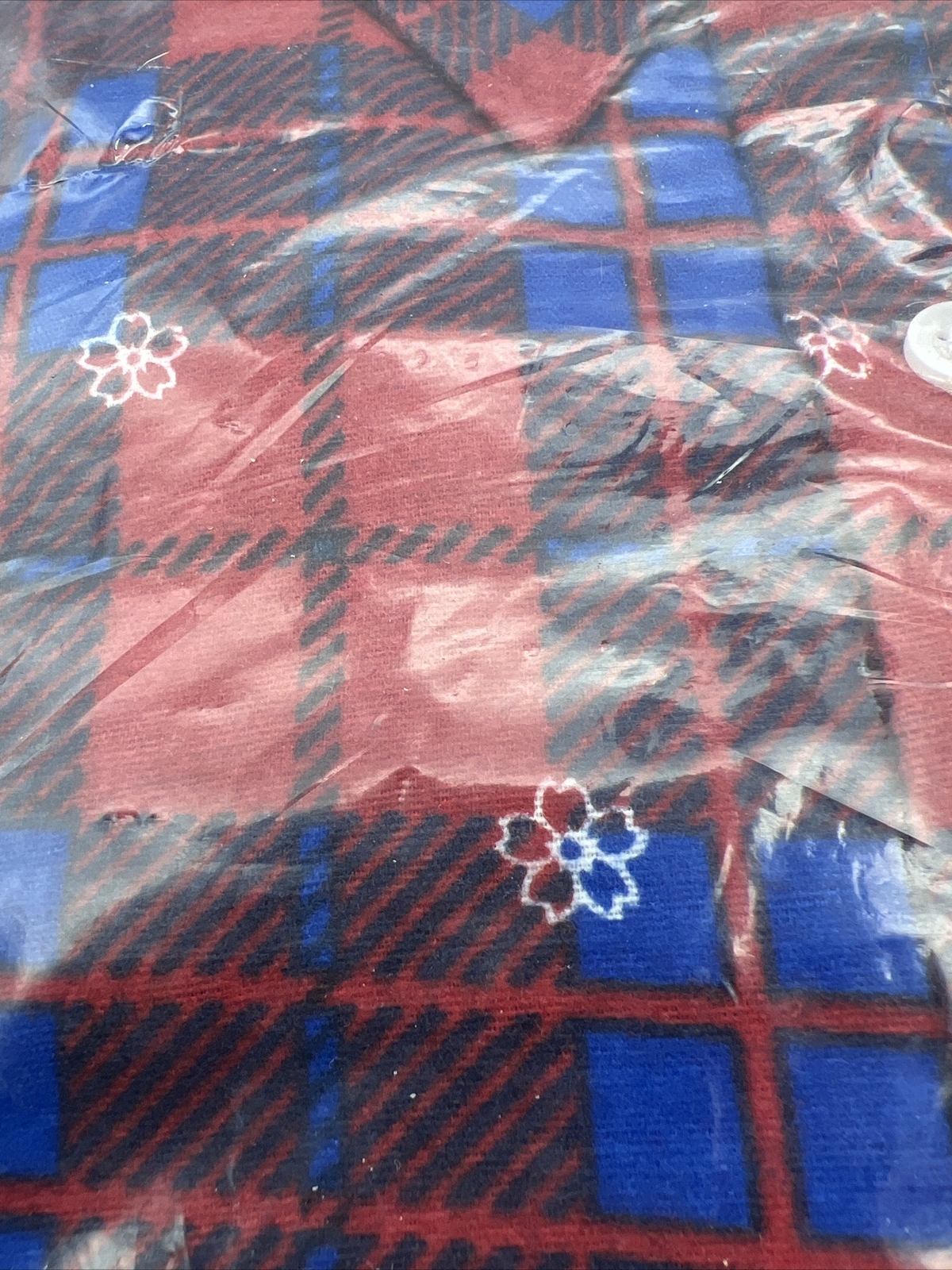 Vintage American Sweetheart Shirt New In Package Red Blue Plaid White Flowers