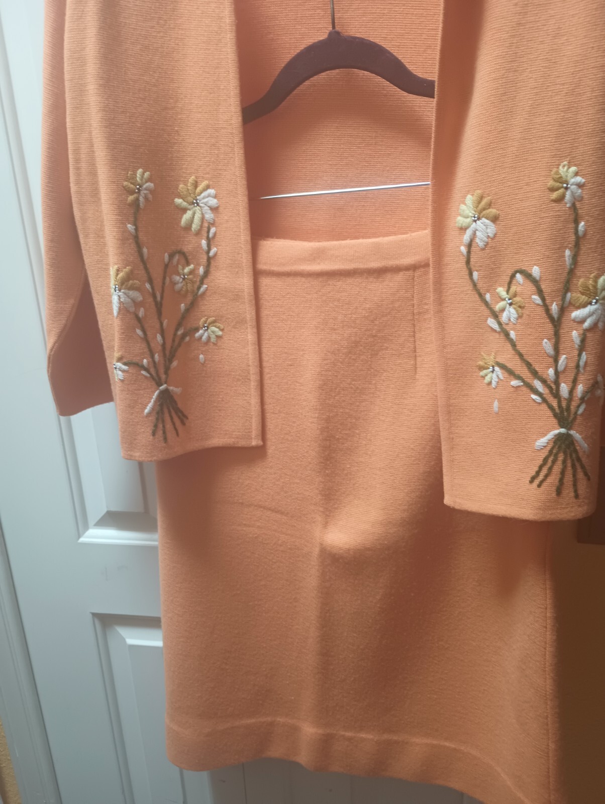 Vintage Palio of Italy Orange Woman Pencil Skirt and Cardigan Jacket set