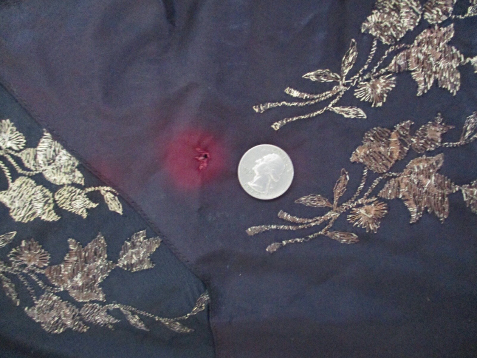 Vtg Edwardian 1910s black evening gown dress embroidered flowers puddle hem XS