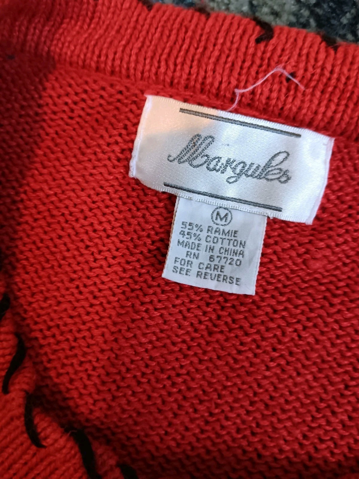 Margules Vintage Sweater Cardigan Medium Shoulder Pads Red Multicolor