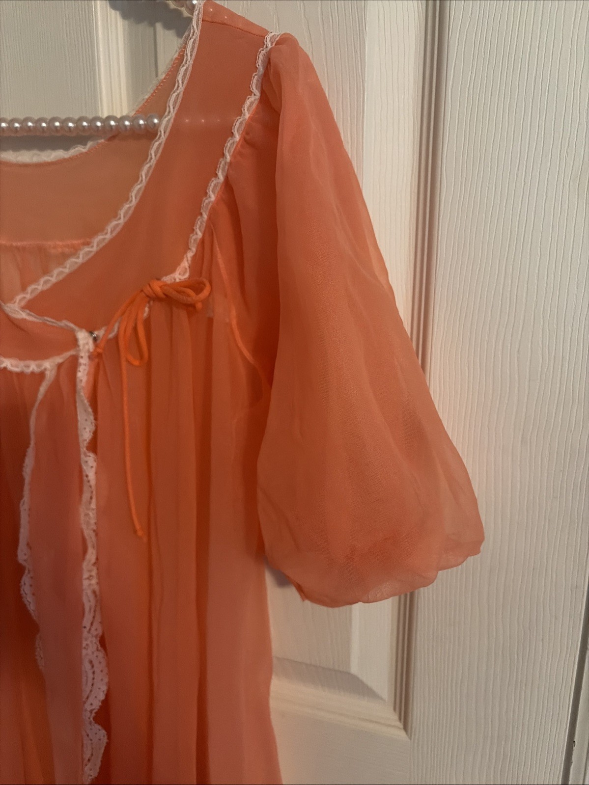 Vtg LISETTE Lingerie Sheer Nylon Chiffon Peignoir Robe Small Coral