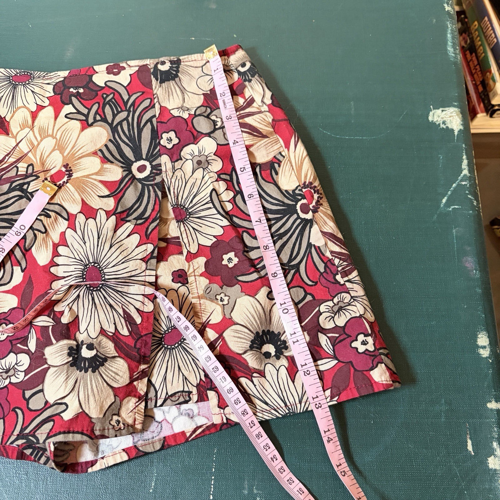 Vintage 90s Wrapper Made In USA Red Floral Hawaiian Skirt Size S