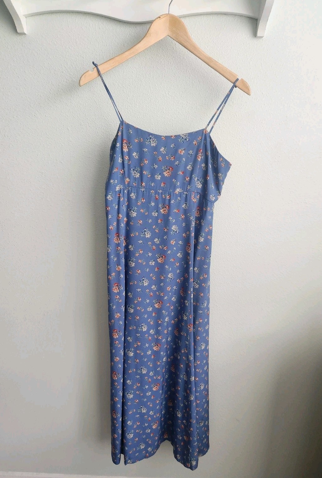 Vintage 90s LAURA ASHLEY Blue Floral Midi Dress Size 10 (UK 14)