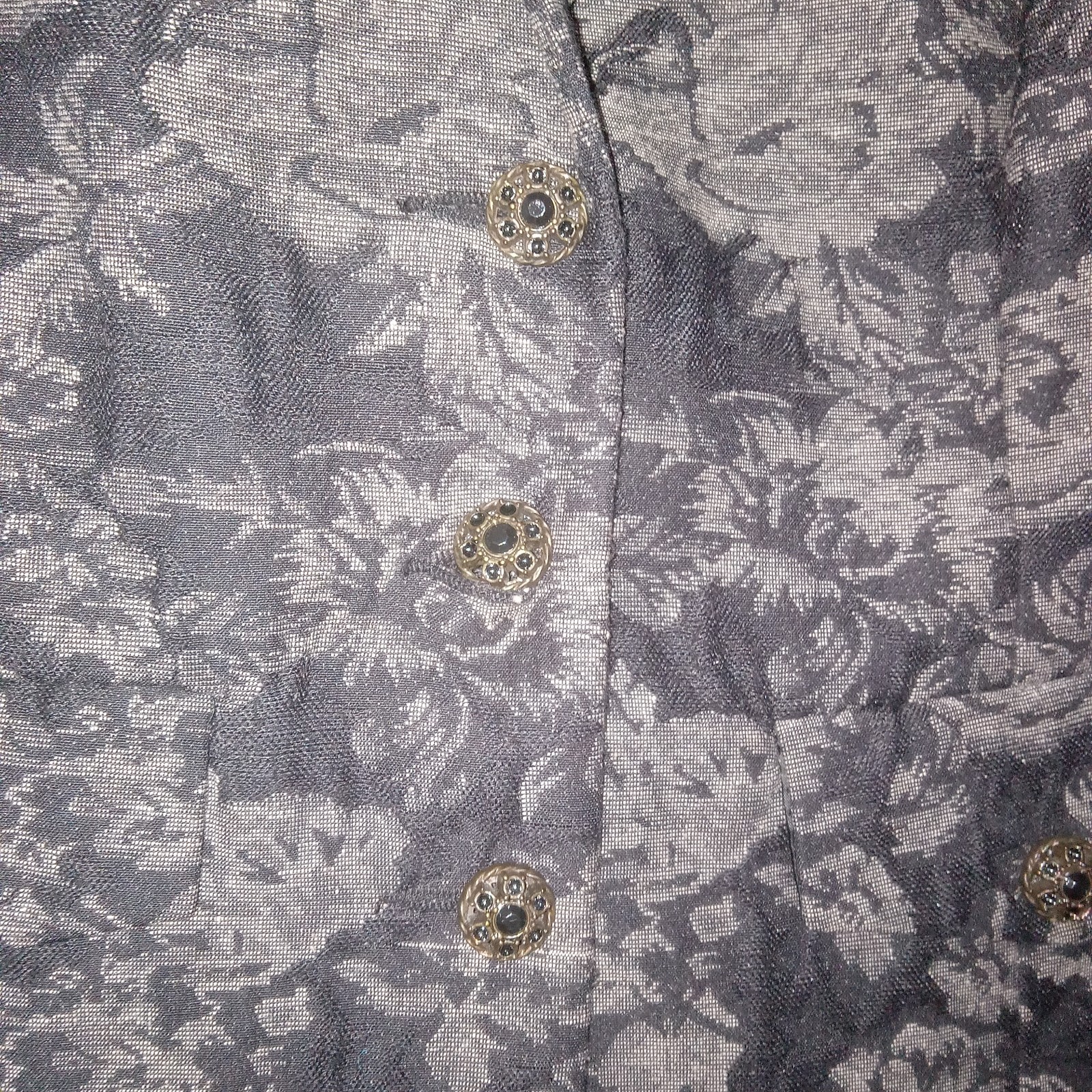 VTG Dress Barn Blazer Black Silver Floral Brocade Jacquard Sz 6 Filigree Buttons