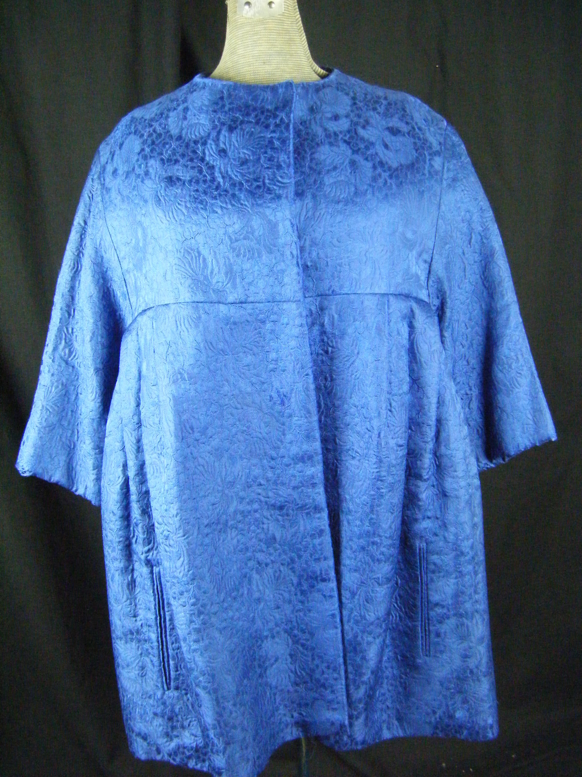 BEN ZUCKERMAN Vtg 50s Royal Blue Floral Brocade Swing Jacket-Bust 43/M-L