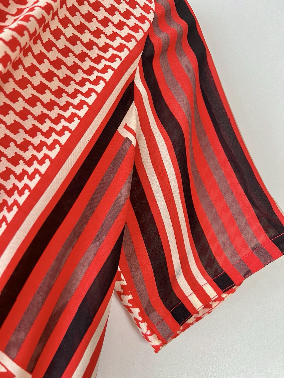 70s Handmade Lanvin Paris Fabric Bias Cut Midi Dress Scarf Print Chevron XS/S
