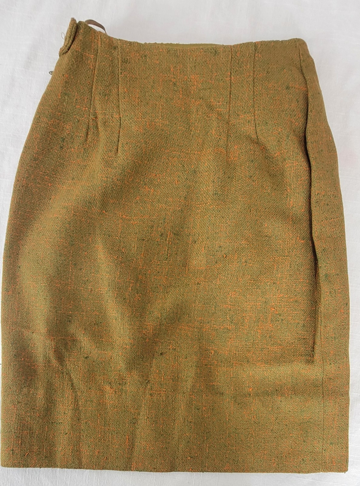 Vintage 60s Mara by Romay Skirt & Vest Suit Set XXS Olive Green Orange Bow Nubby