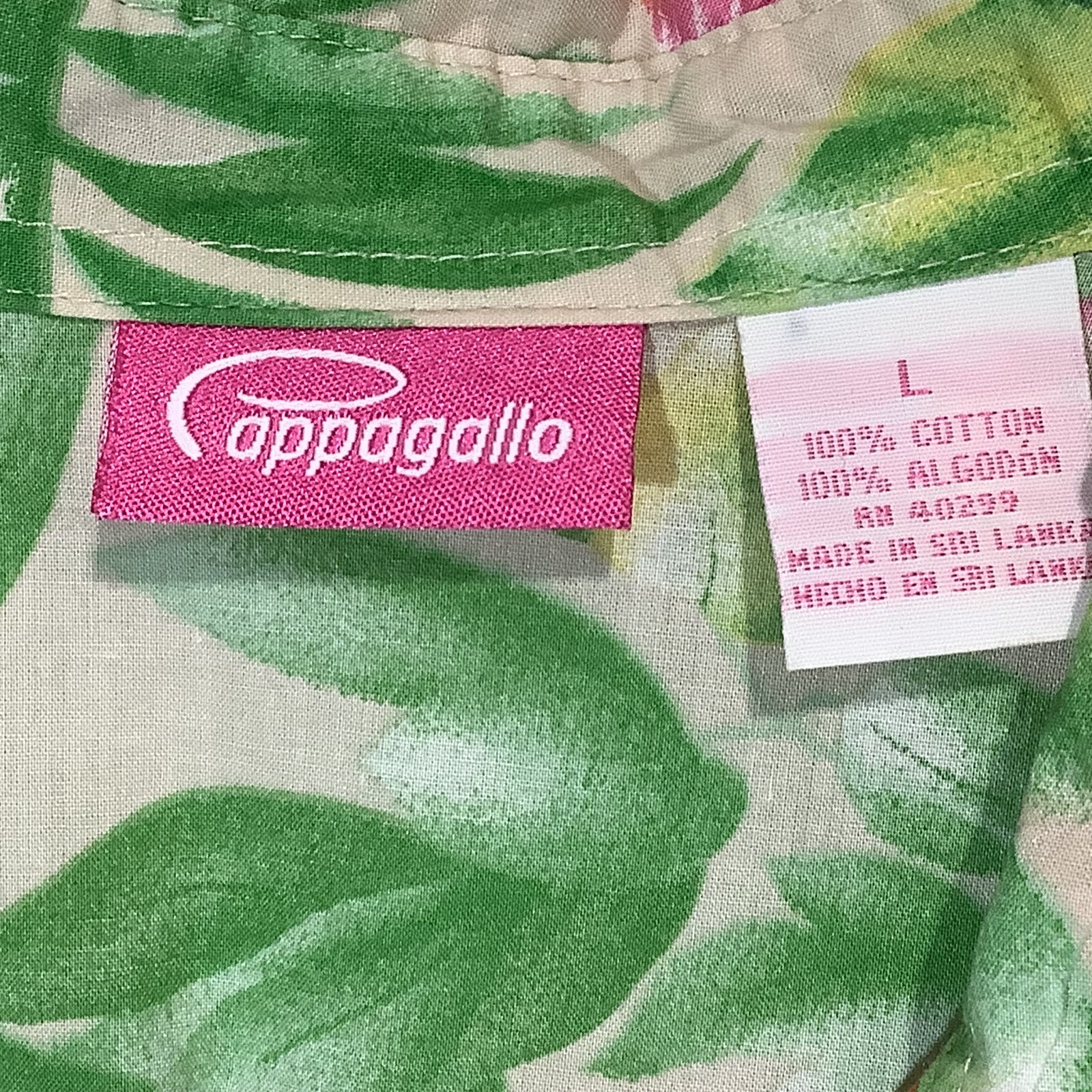 Womans Hawaiian shirt Button Up Green Floral Cappagallo Size Large Boho
