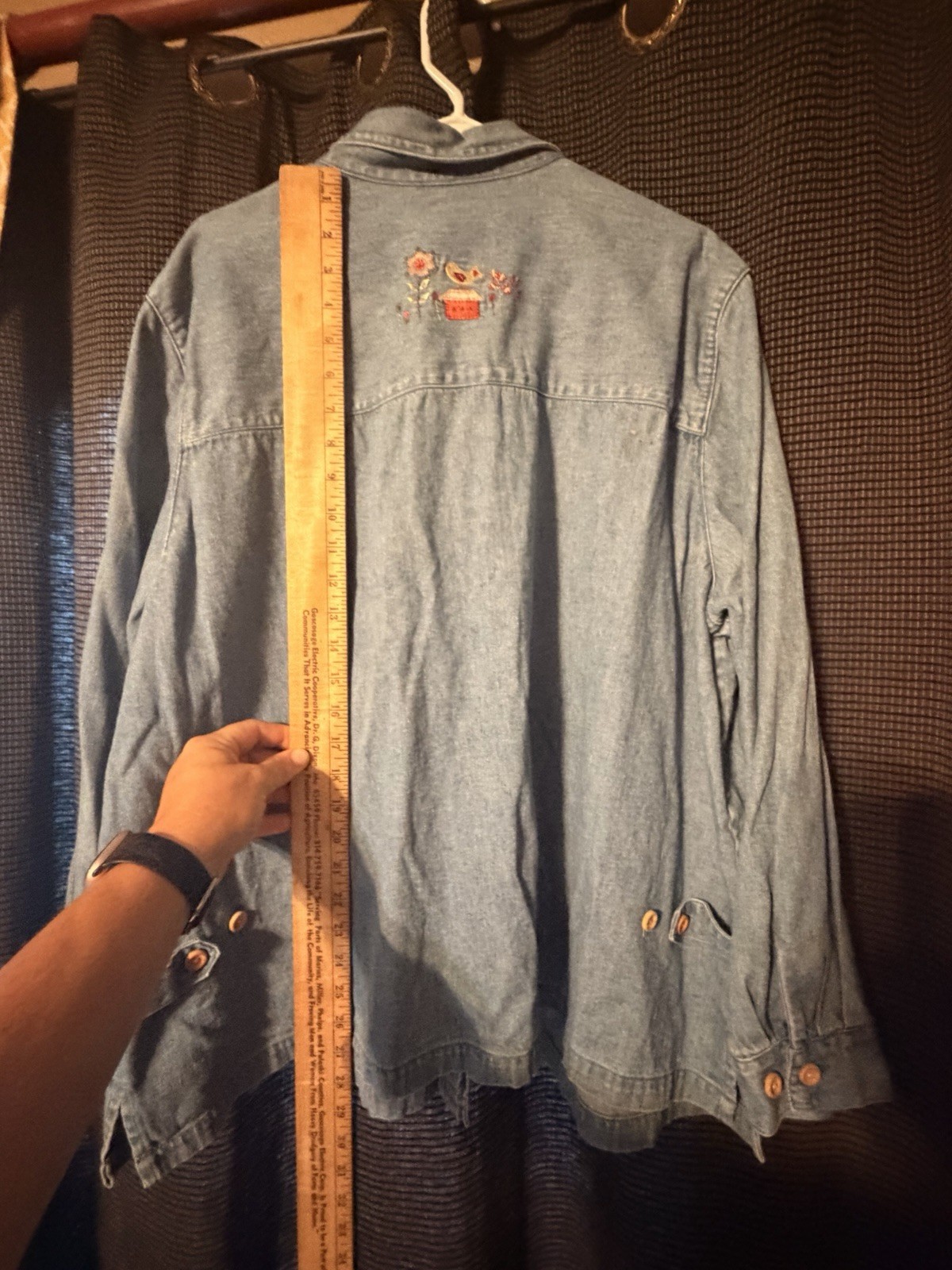 C J Banks Women’s 2X Denim Button-Down Shirt with Floral Design