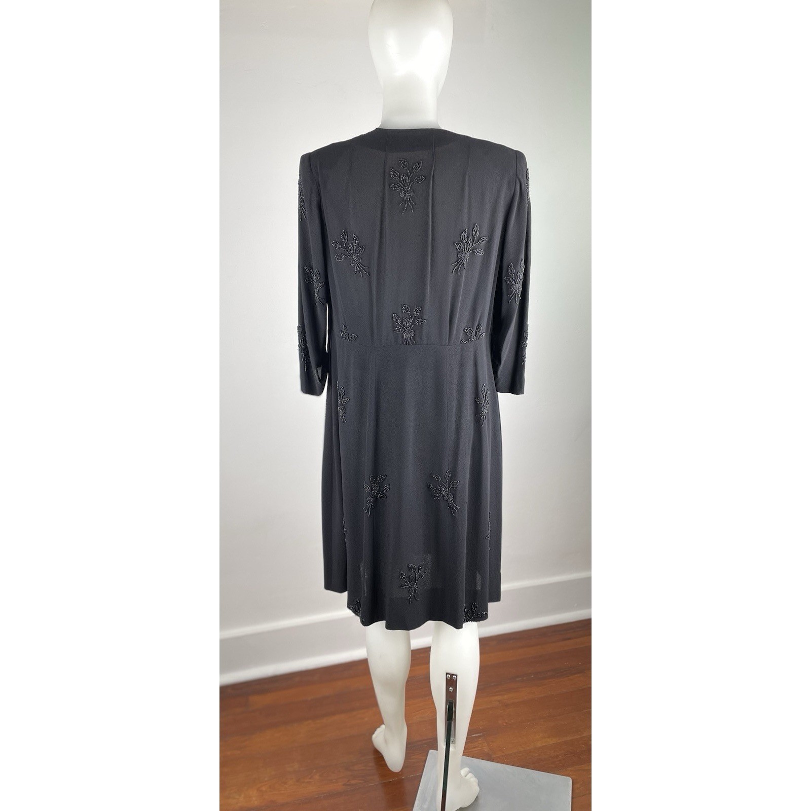 Vintage 40s Black Beaded Rayon Dress Beaded Formal Elegant READ