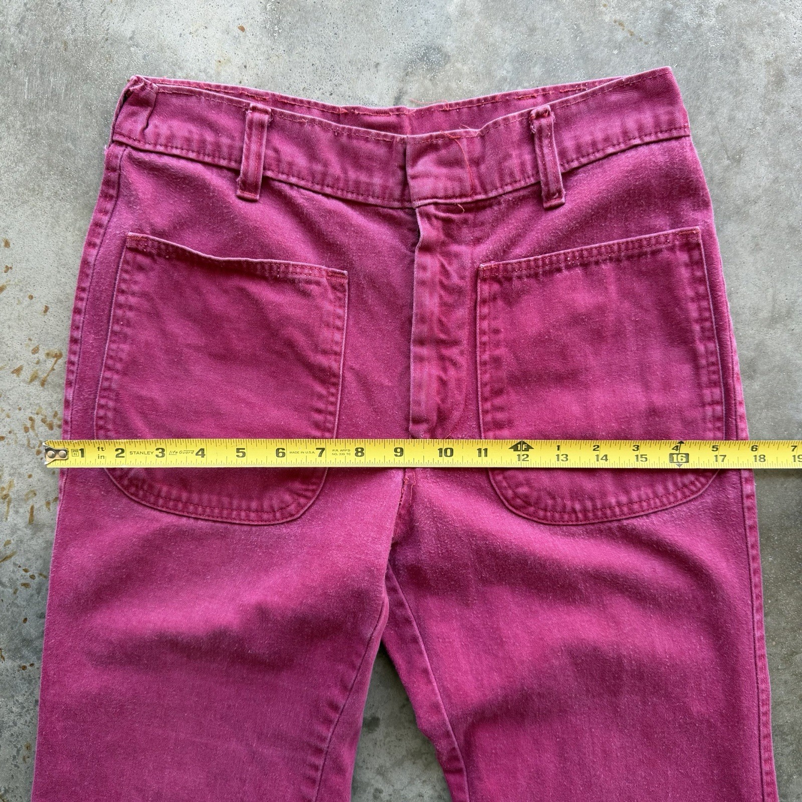VTG Women’s 70s Burgundy Red Pink Front Patch Pocket Flared Pants 28 X 29