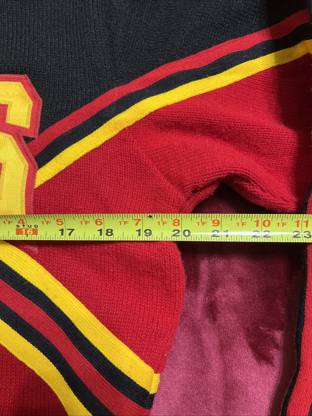 Vintage 80s Cheerleader Knit Sweater Red Black Gold Striped USA Made Medium