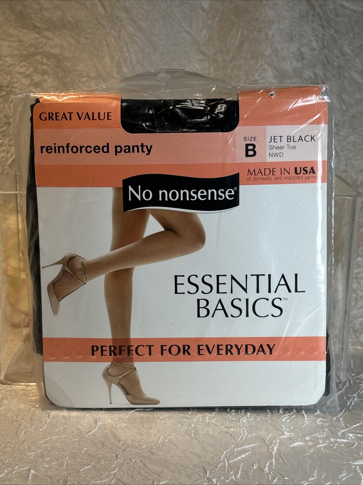 VINTAGE No Nonsense Panty Hose SZ B Reinforced Panty JET BLACK Sheer Toe FreeSh