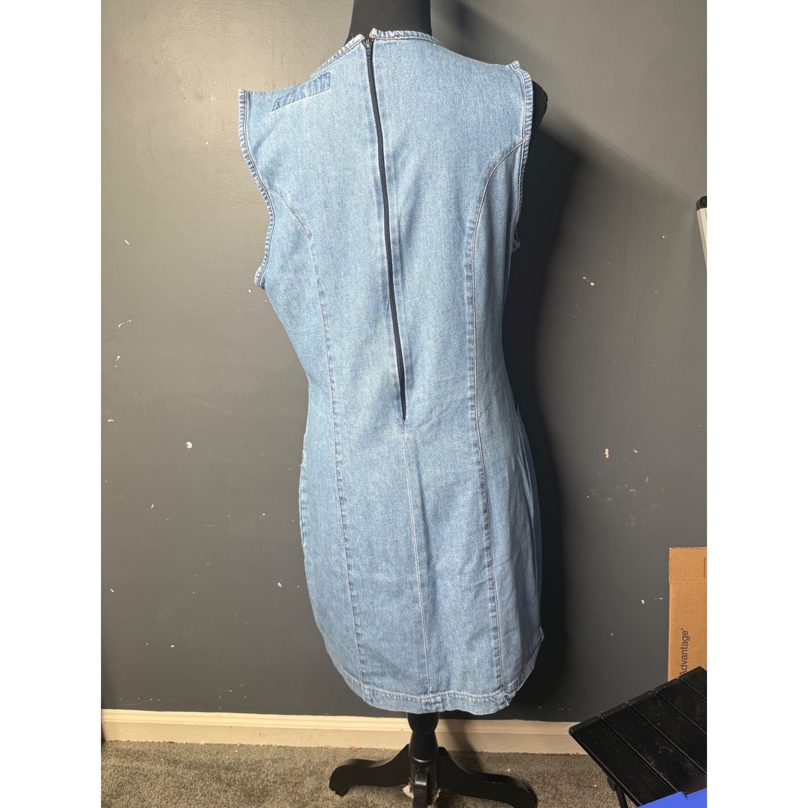 Vintage Kalifornia Denim Jumper Dress Light Wash Cotton Mini Pockets Size 11/12
