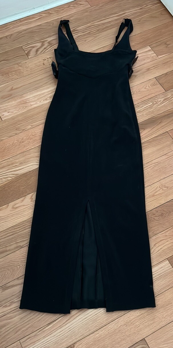 Vintage Brandenburg Maille black midi fitted/ leather accents made in USA sz S