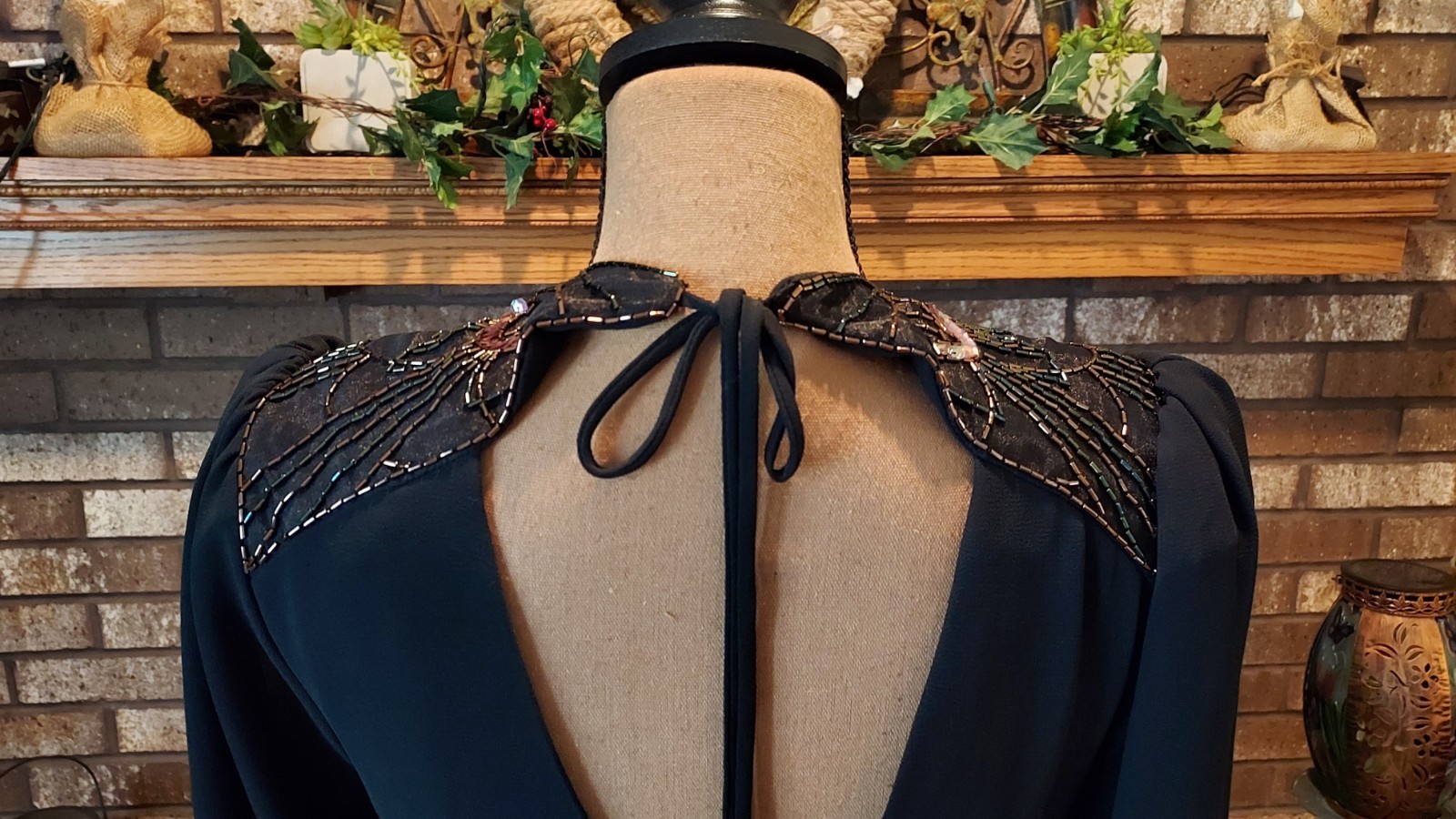 Vintage Casadei Black Beaded Ruched Asymmetrical Hem Wrap Cocktail Party Dress 6