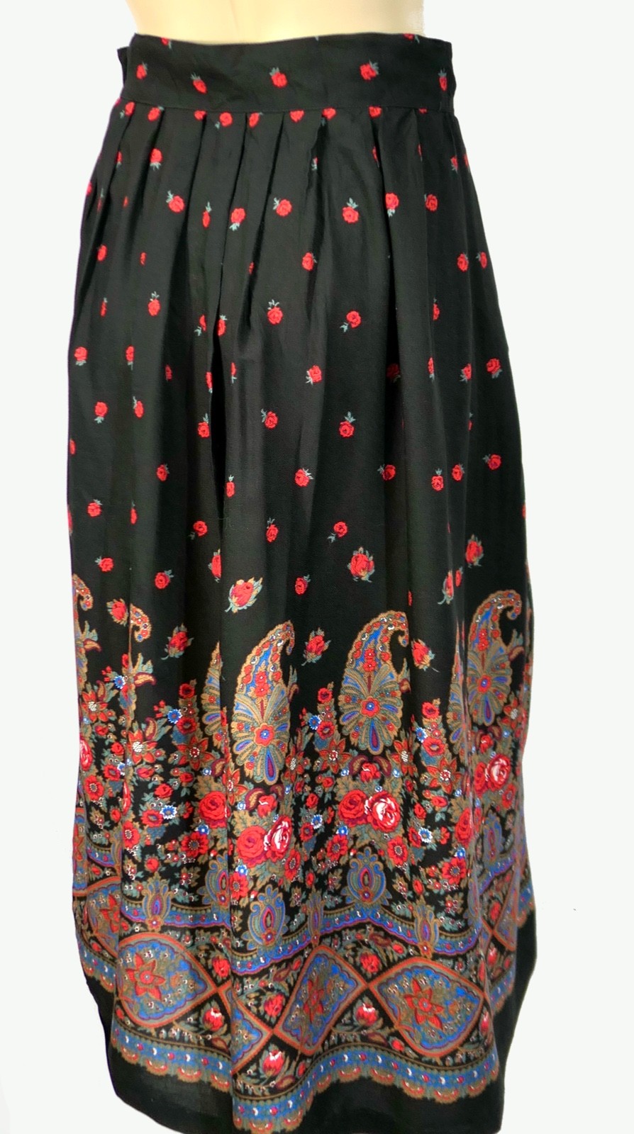 Vintage 70s 80s Boho Roses Paisley Midi Skirt Cotton by Kensington Square S