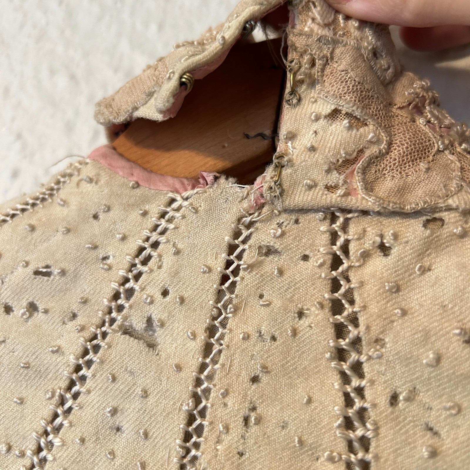 Antique 1800s Victorian Corseted Bodice Blouse Lace Display Study Fragile AS IS