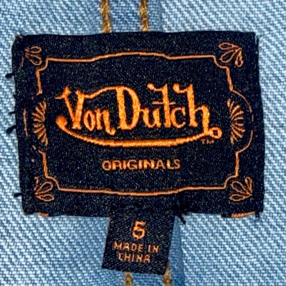 👖🛹 VON DUTCH Originals Flare Jeans Light Wash Logo Leg Y2K Sz 5/