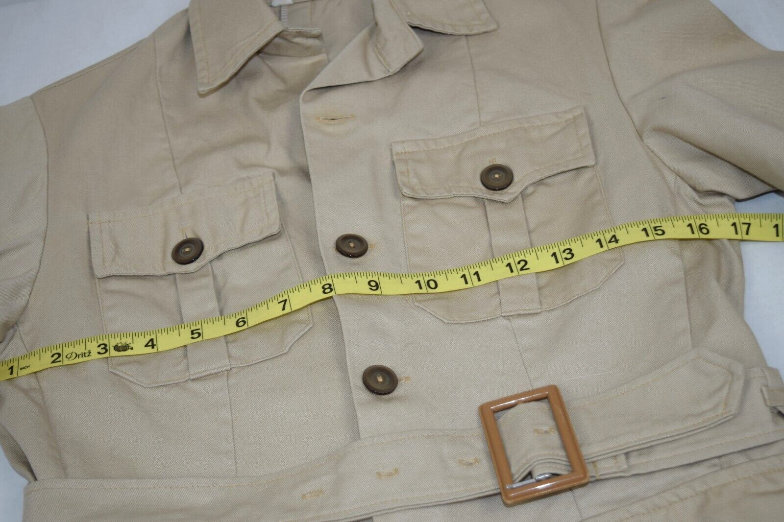 Vintag Safari Shirt Jacket Size XS/S 50s 60s Khaki 4 Pocket Belted Shirt Jacket