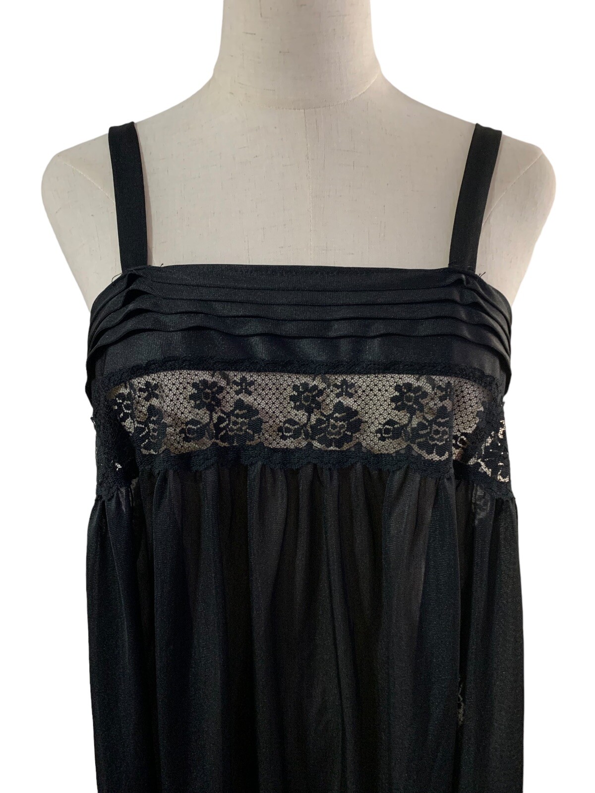 VTG babydoll nightgown 1970s 70s goddess black lace maxi Spotlight co L