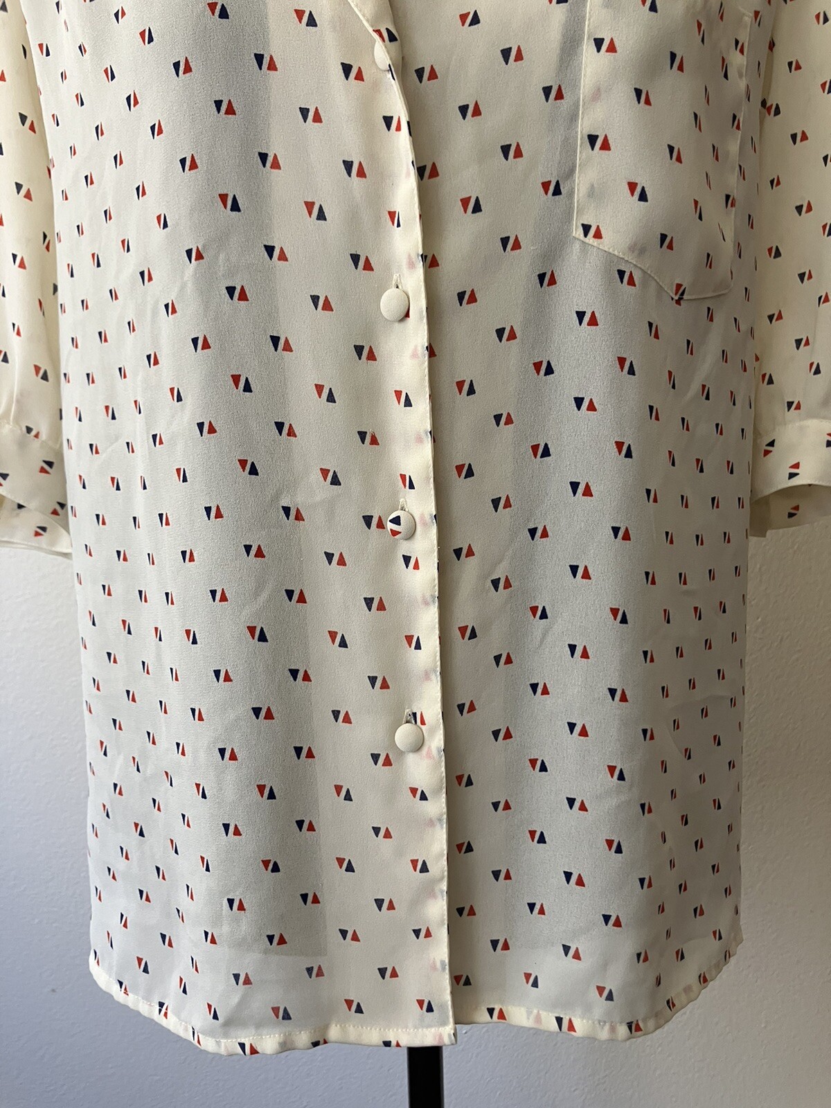 Vintage ’80s Laura & Jayne Short Sleeve Button Down Blouse Sheer Geometric Large