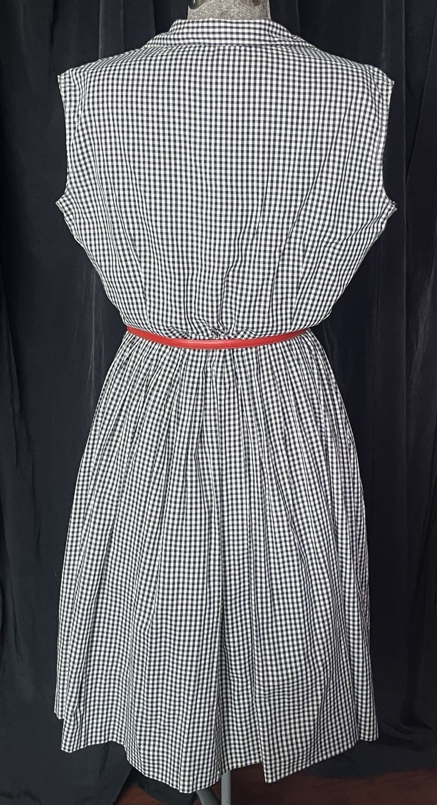 Vintage Black & White Checked M 1950s Sleeveless Cotton Dress Laura Mae Gingham