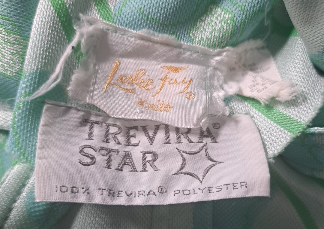Leslie Faye Dress Trevira Star Size Small Green Vintage 1970s Novelty Knit Bow