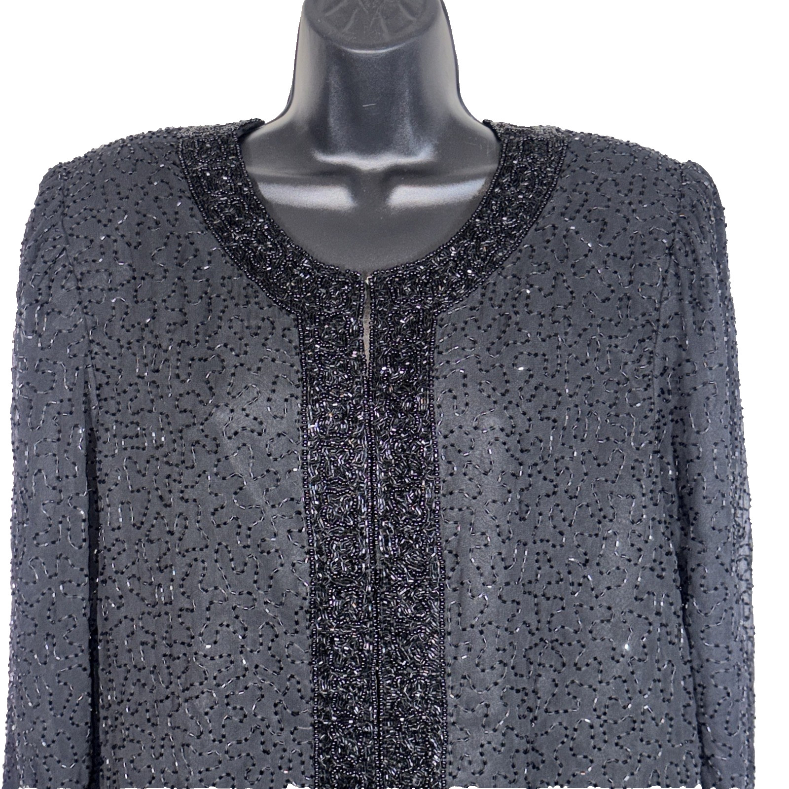 Laurence Kazar Jacket L black fully Beaded Party Mother Cocktail Formal vtg blac