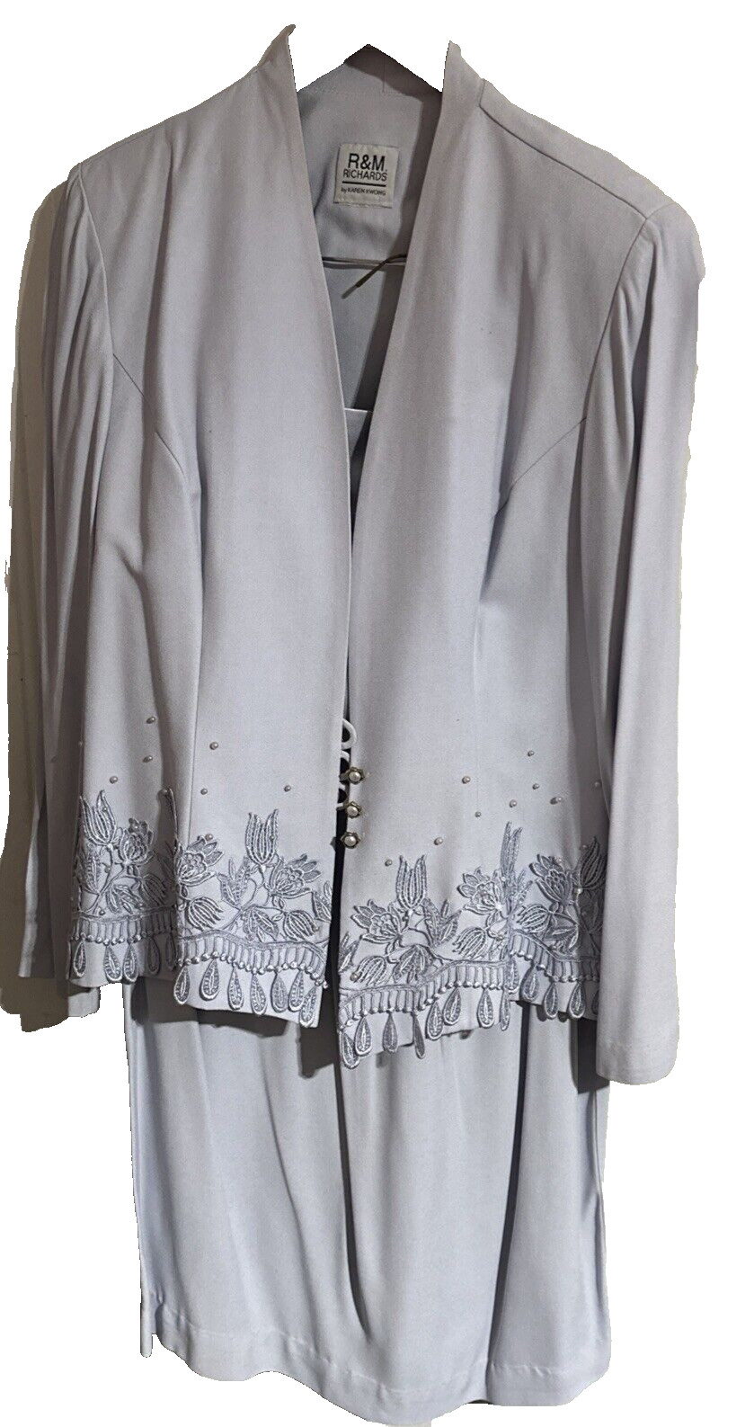Vintage 90s R&M Richards Jacket and Skirt Set Size 16 Beaded Lilac Embroidered