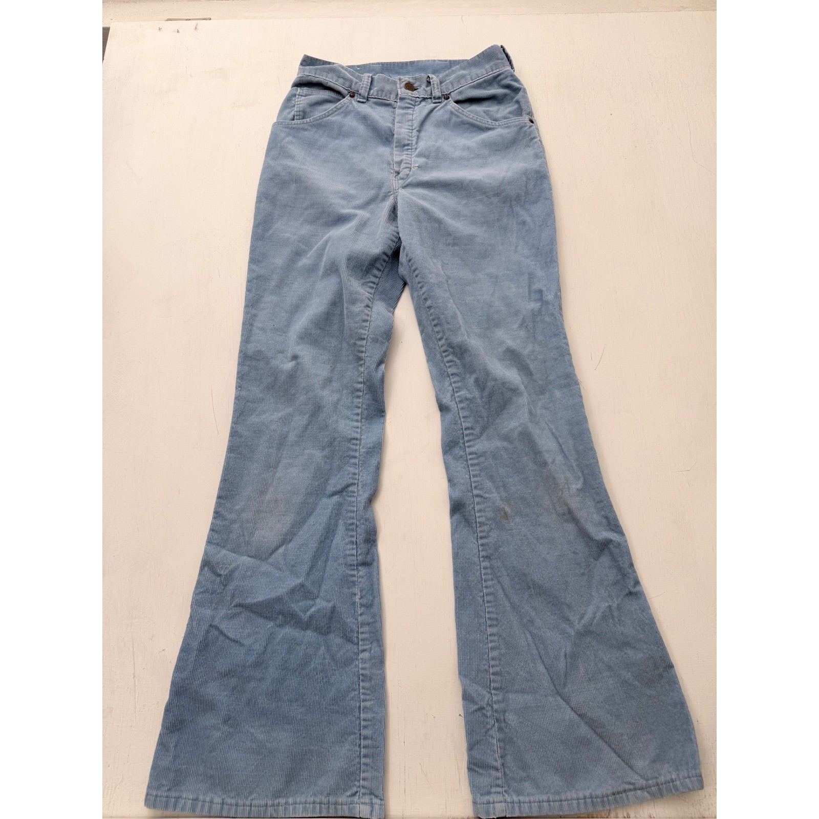 Vintage Big Yank Blue Corduroy Bell Bottom Flare Pants High Rise 26×30 Scovill