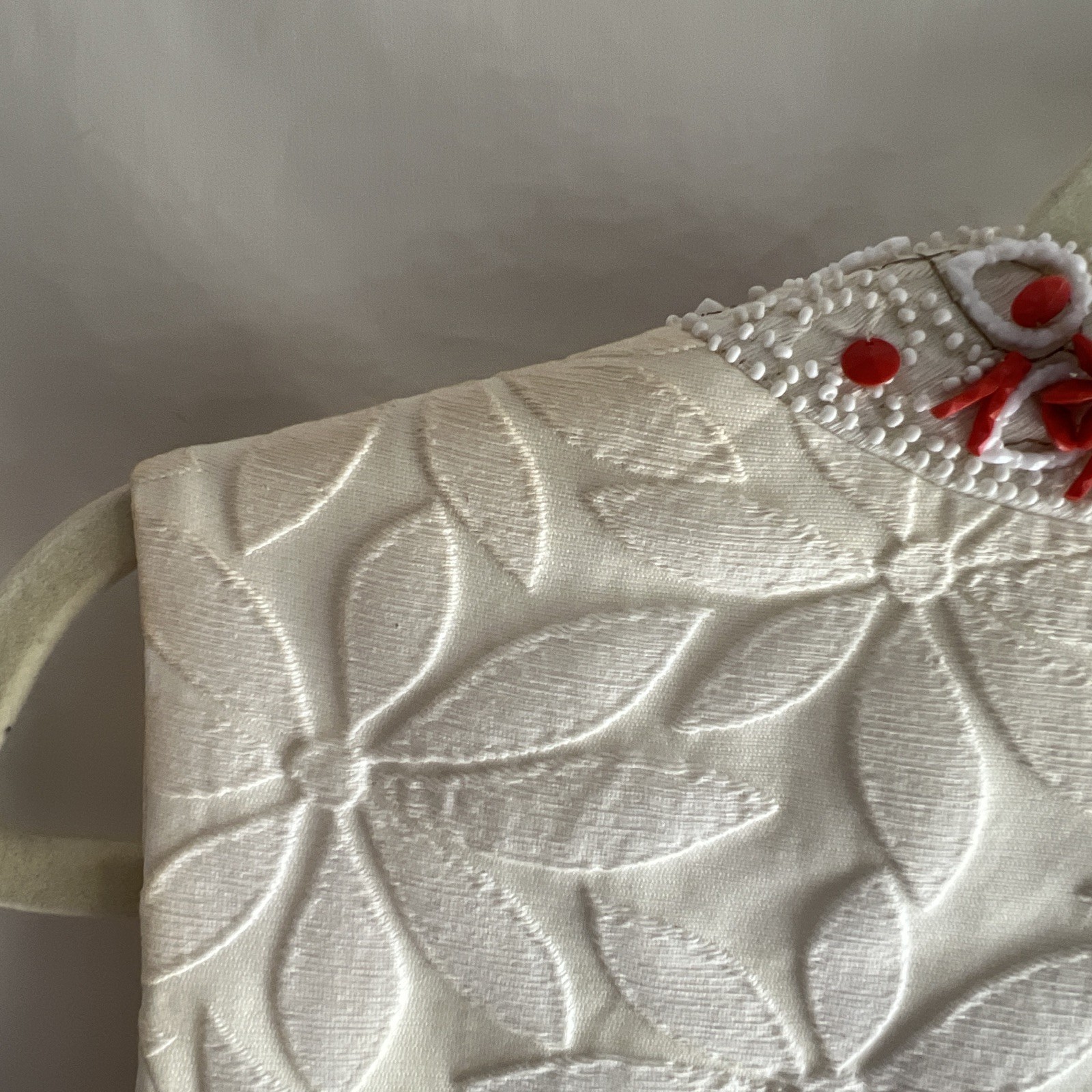 1960s Nardiello For Rona Sleeveless Dress Embossed Floral & Coral Beads Pockets!