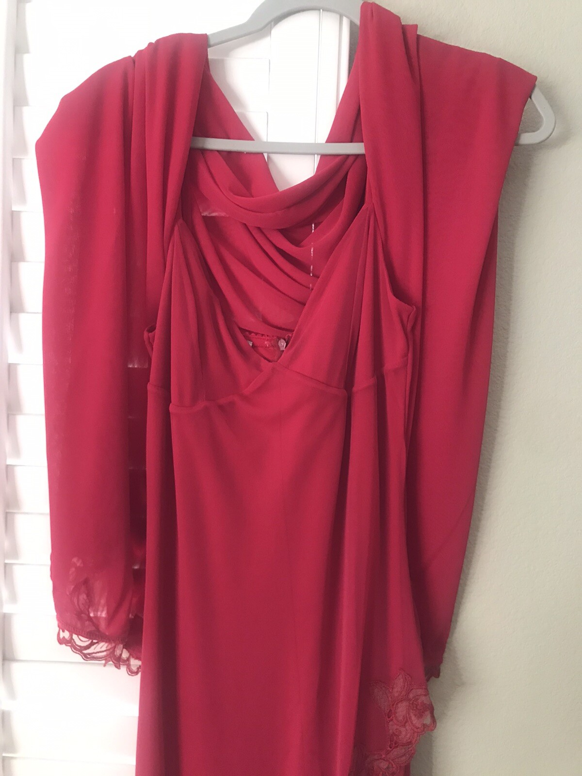 JEWEL RED EVENING COCKTAIL STRAPPY DRESS PANT SUIT/WRAP SCARF MADE IN PARIS