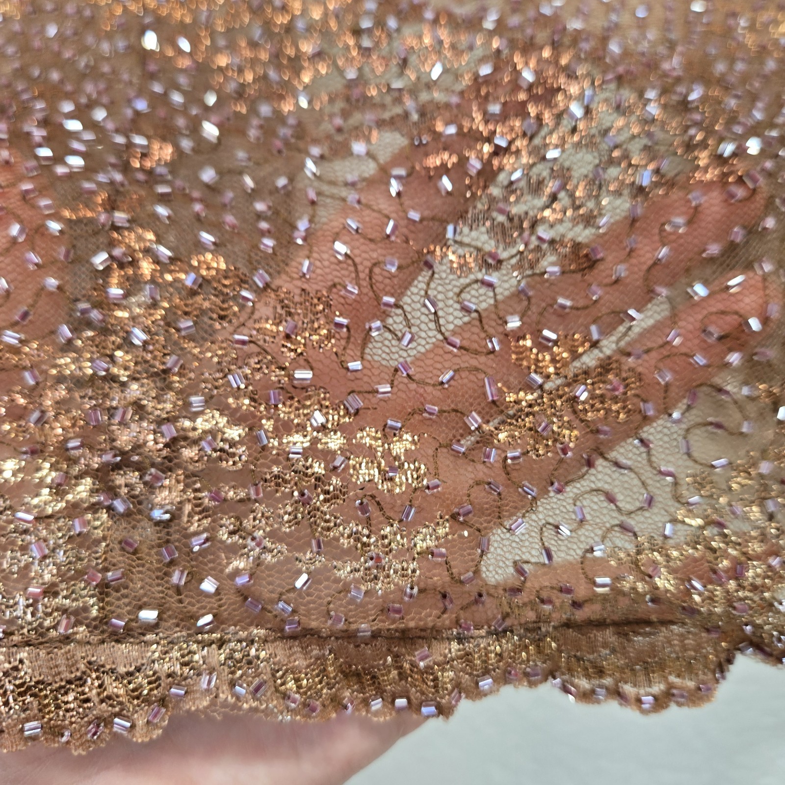 Vtg Beaded Sequin Crop Cardigan Sheer Bolero Shrug Ruffle Evening Jacket 10