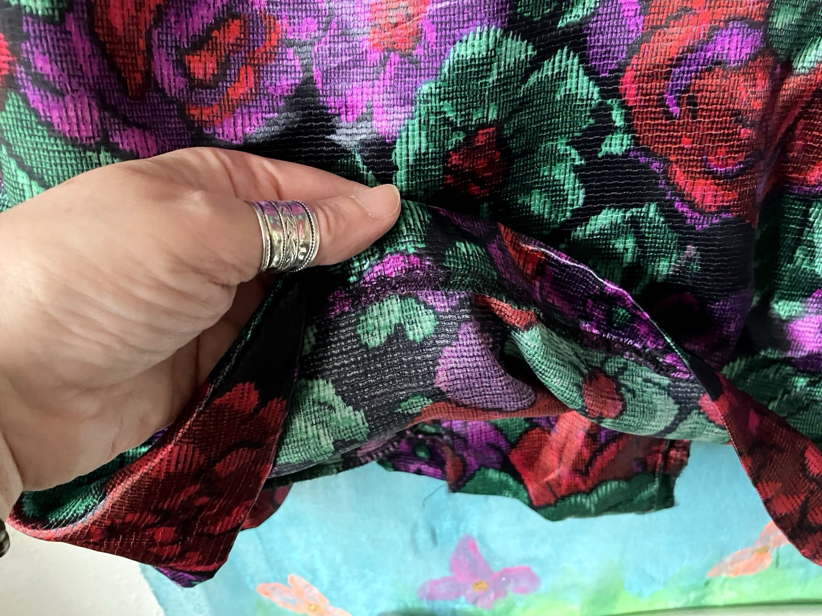 Vintage CHASE Women’s BLAZER Bold Floral Pattern, Red, Purple, Black, Green, M