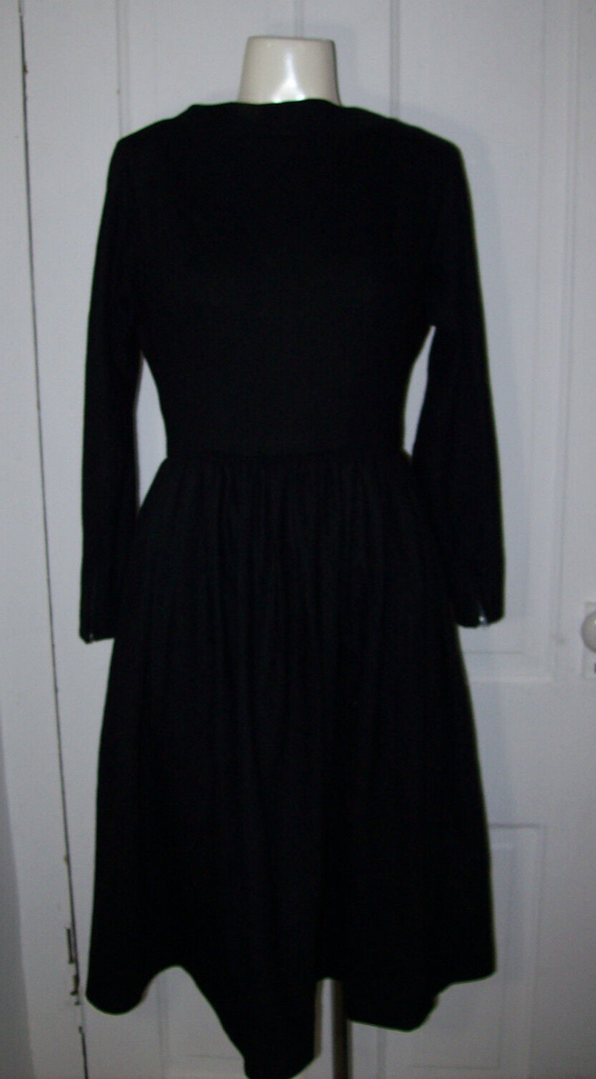 Vintage 1950s Black Long Sleeve Dress, 100% Wool, E.T Jrs CALIFORNIA, small