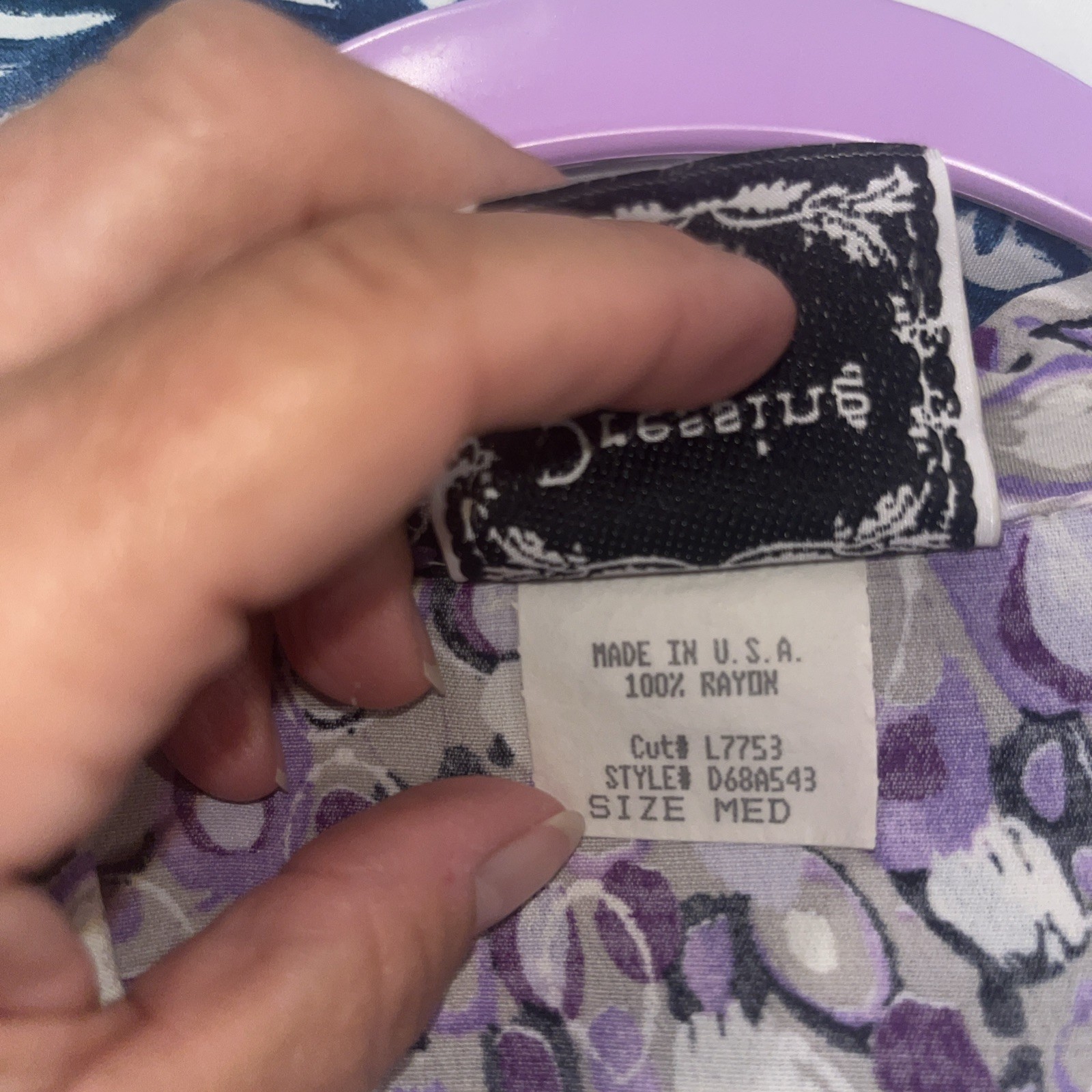 Vintage 90s Dressing Clio M Dress 100% Rayon Floral Purple Geometric Made USA