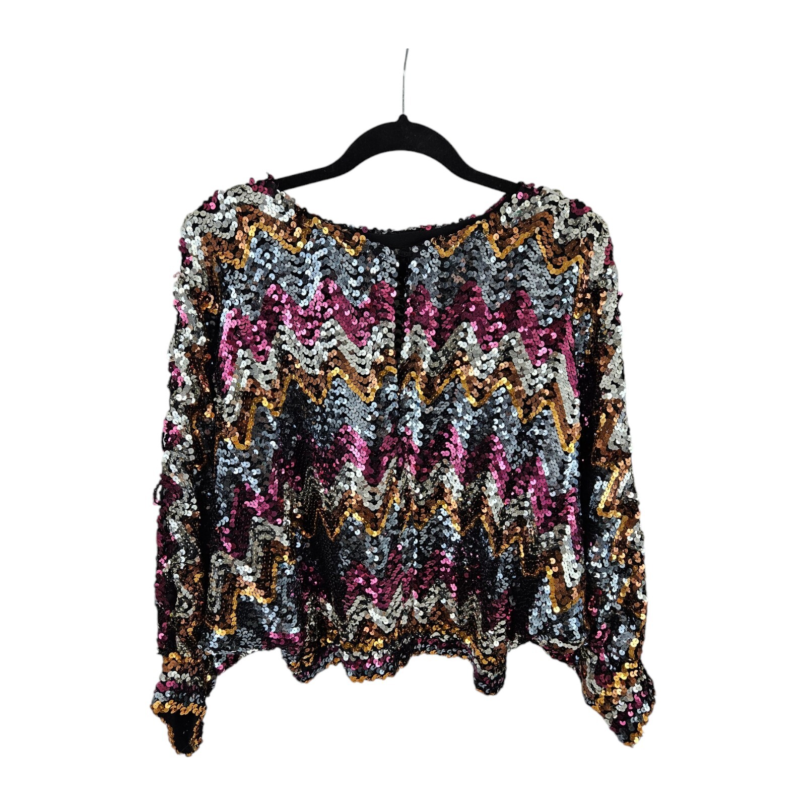 1970’s Disco Sequin Blouse Top Shirt Zig Zag Size 10 Mob Wife Glam Party Vintage
