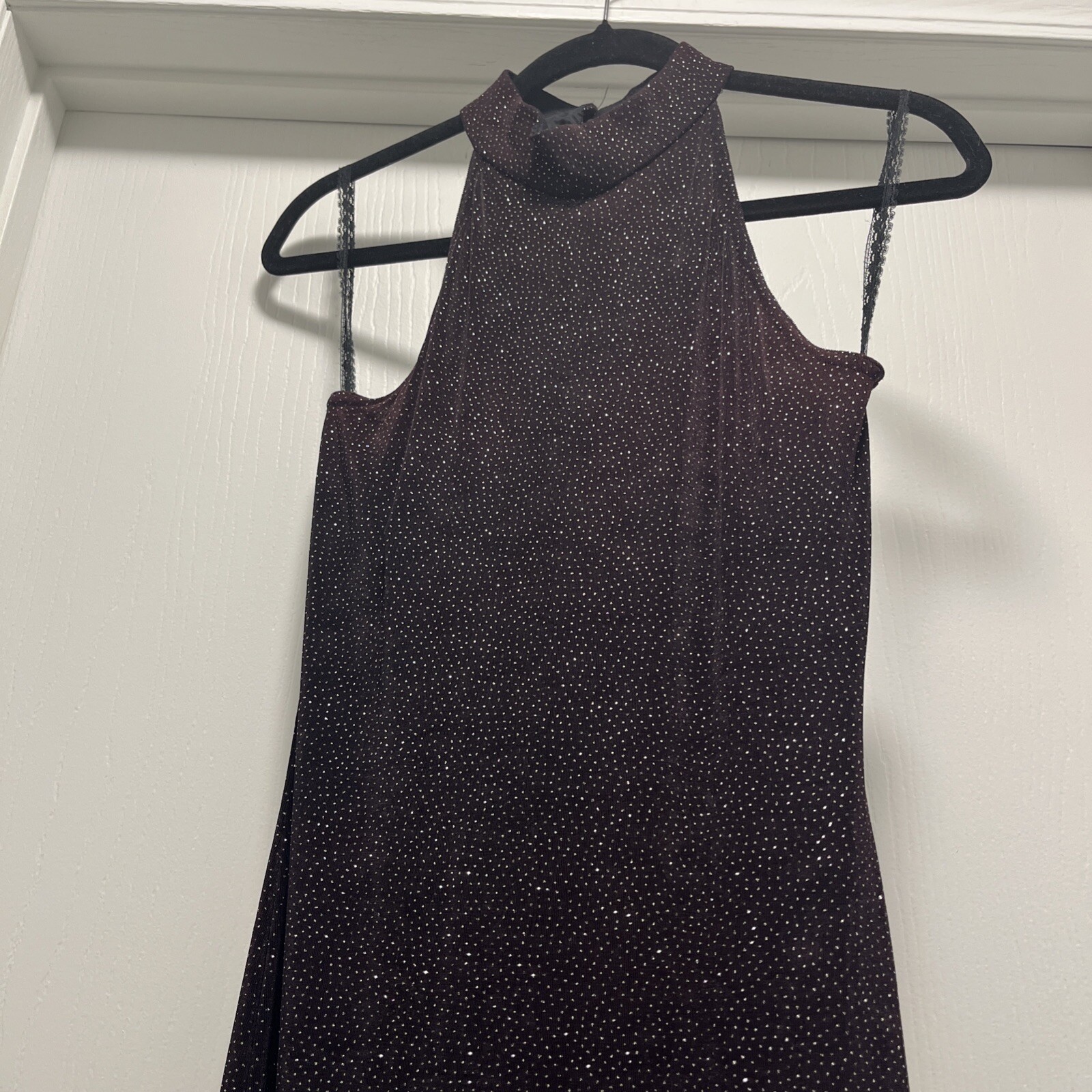 Roberta Vintage Burgundy Maxi Dress Size Medium Slinky Semi Sheer Full Length