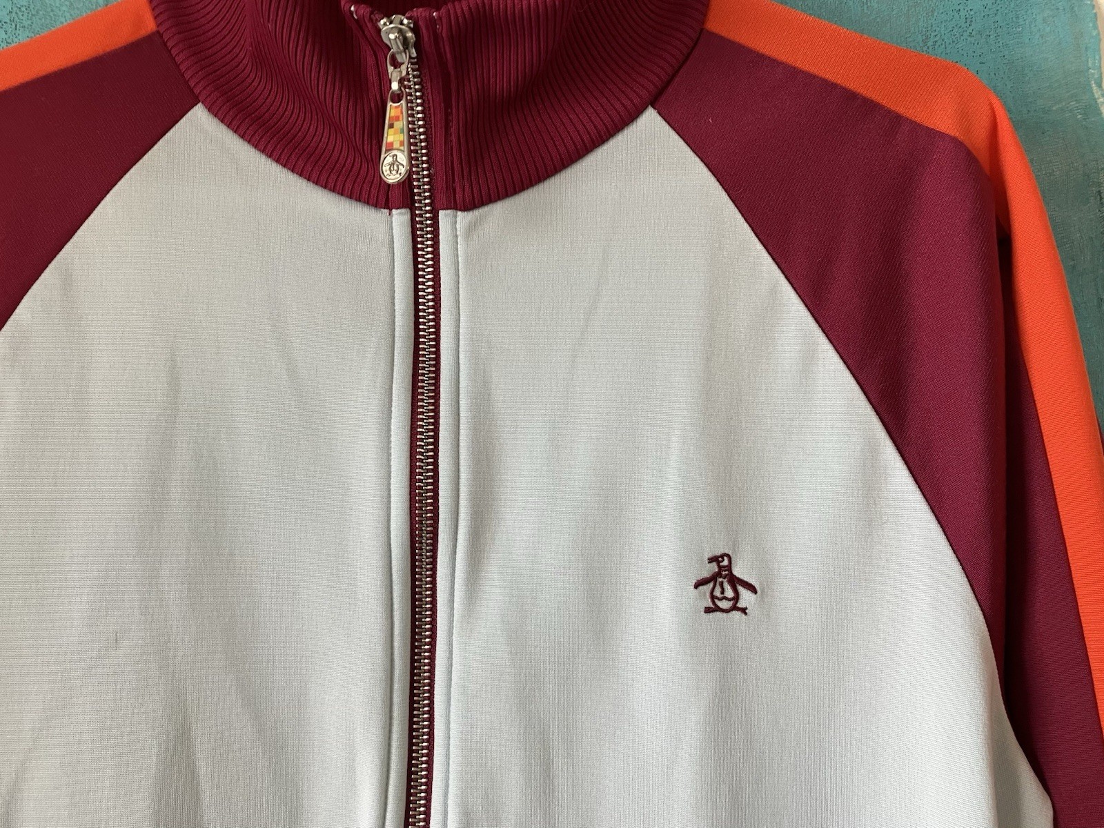 An Original PENGUIN By Munsingwear JACKET Full Zip Dark & Orange Red Pale Blue M