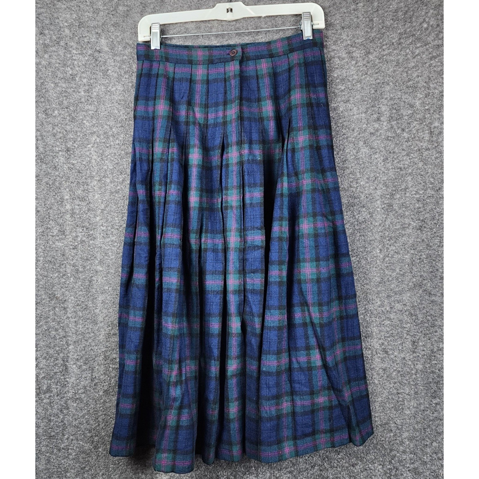 Pendleton Pleated Maxi Skirt Women 10 Blue Green Bailey Tartan Wool Vintage